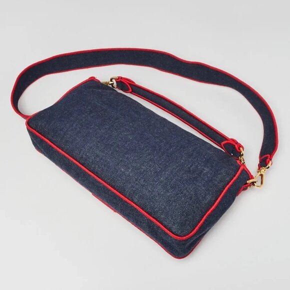 Fendi Blue/Red Dark Blue Denim Large Baguette Bag 8BR771 - Picture 3 of 12